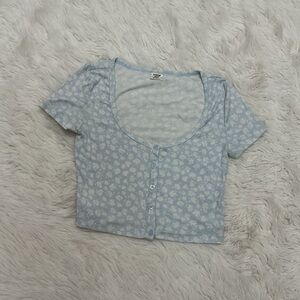 Sunday Best Light Blue Floral Ribbed Crop Top